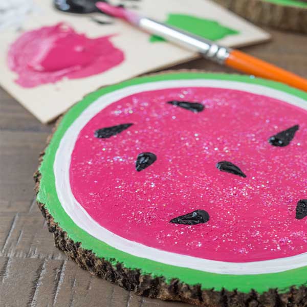 آموزش ساخت زیر لیوانی هندوانه ای چوبی برای شب یلدا آموزش کاردستی زیر لیوانی کار با رنگ نقاشی روی چوب Watermelon craft