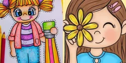 نقاشی کودکانه دختر با مداد رنگی + نقاشی دخترانه زیبا و رنگی