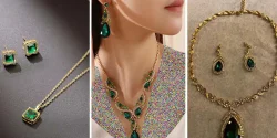مدل نیم ست طلا با سنگ سبز زمرد و کوارتز برای خاص پسندان