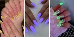 کاشت ناخن شب رنگ سبز و صورتی رنگ های ترند و متفاوت