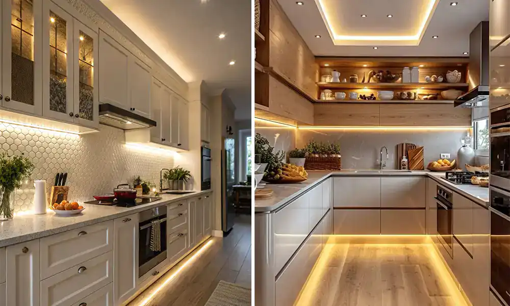 نور زیر کابینتی، روشنایی آشپزخانه، لایتینگ کابینت، نورپردازی مدرن آشپزخانه، نور مخفی کابینت، نصب چراغ زیر کابینت، ایده نور آشپزخانه، LED زیر کابینتی، طراحی آشپزخانه روشن، نورپردازی عملی و دکوراتیو